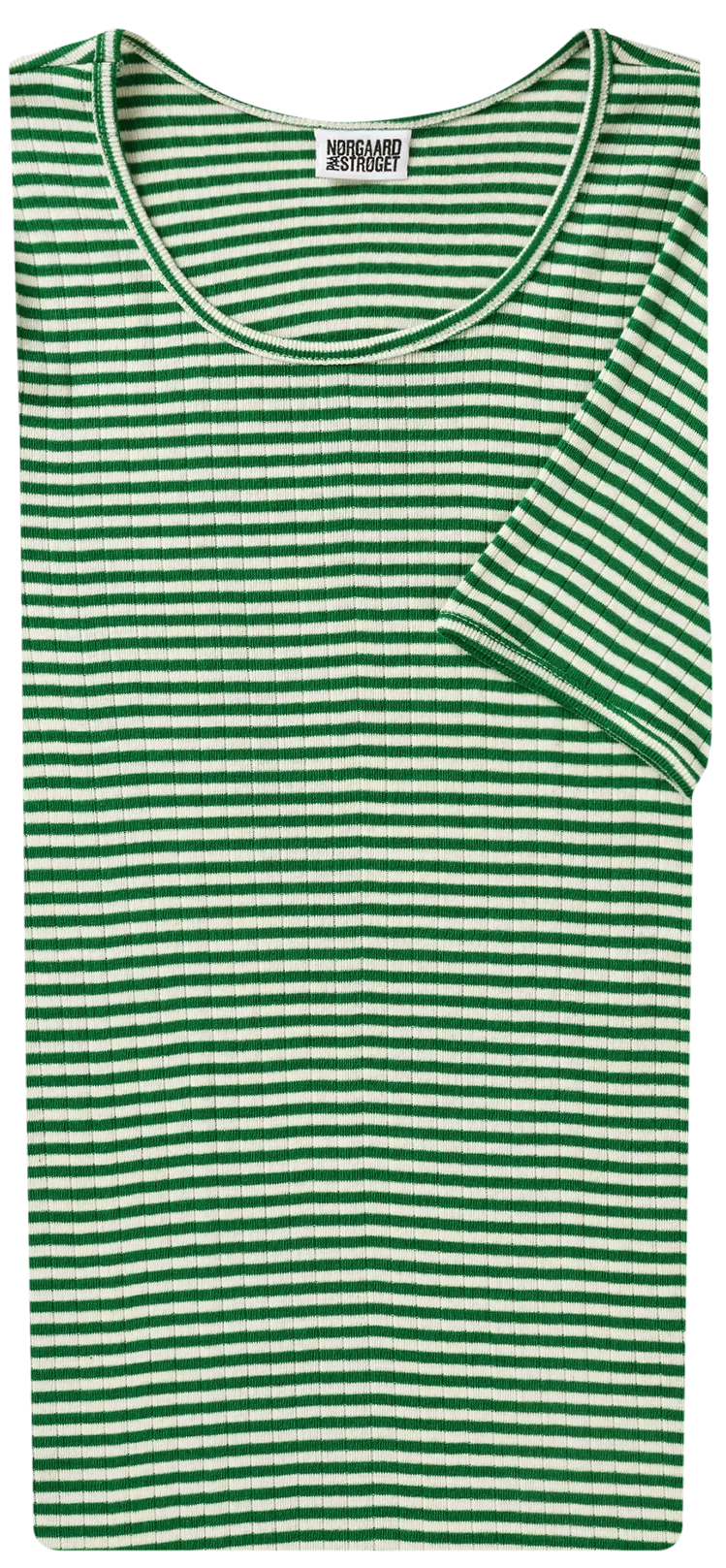 101 Short Sleeve Fine Stripe, Green/Ecru