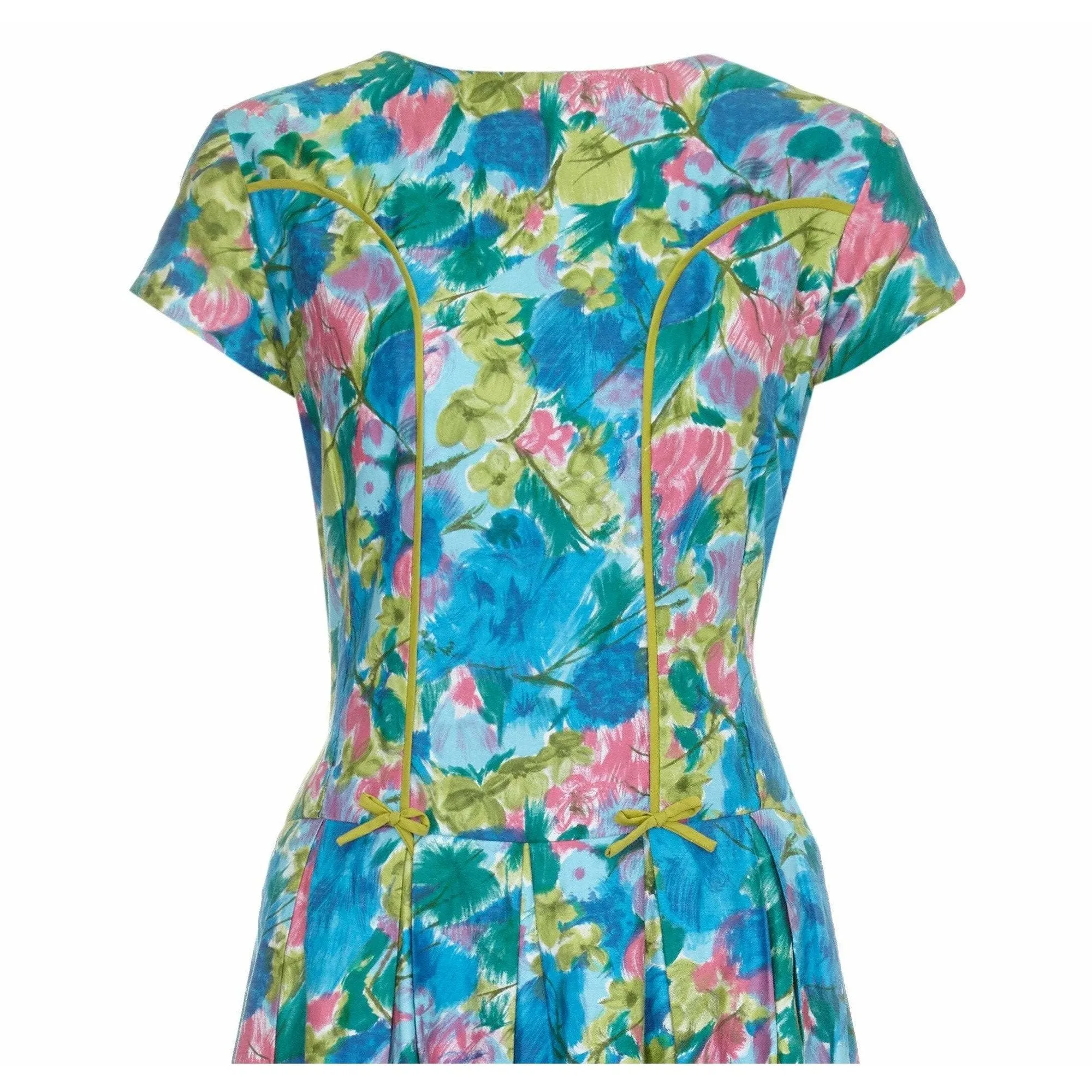 1950s Riddella Green Blue and Pink Floral Cotton Dress