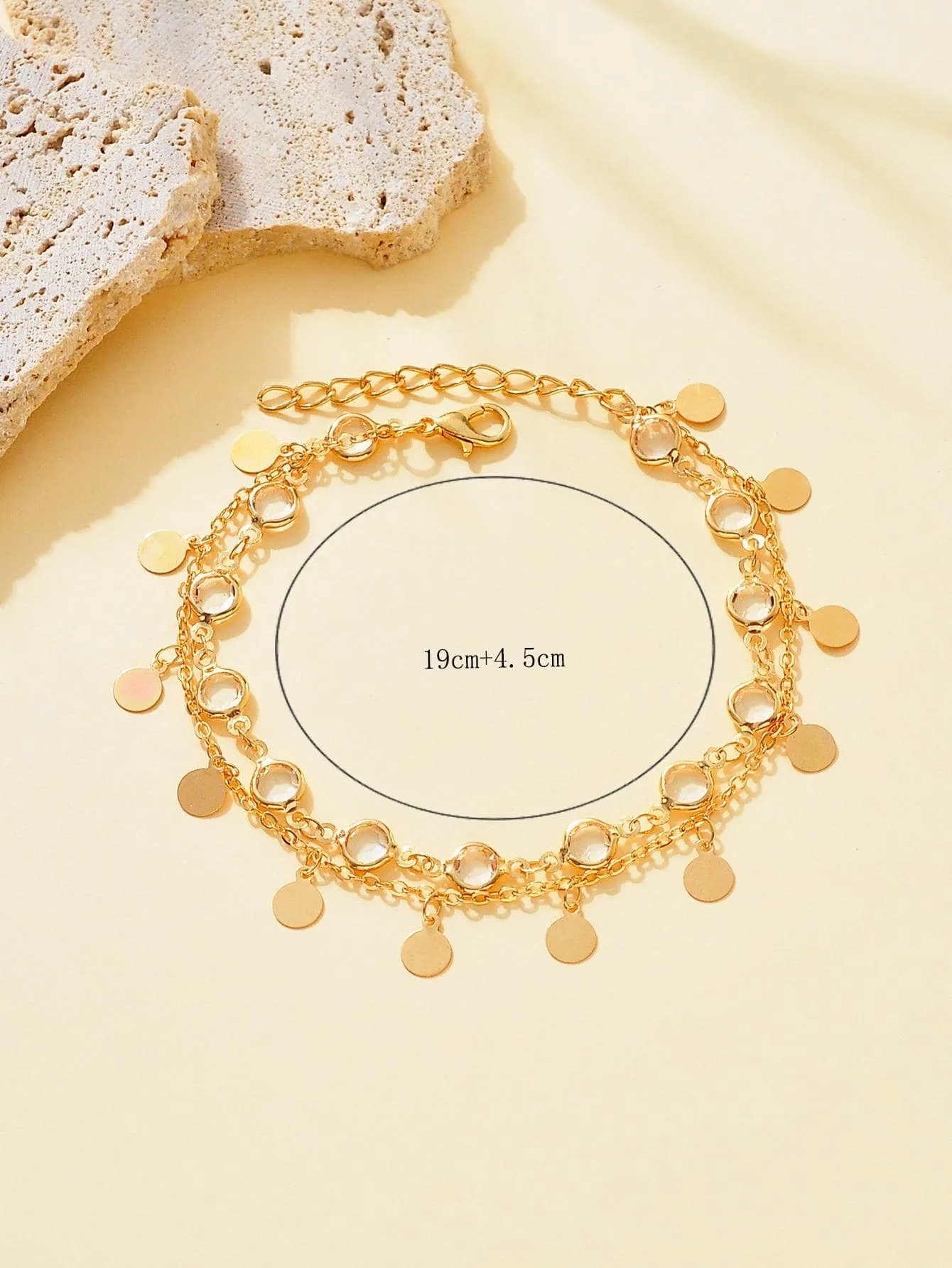 1pc Fashion Crystal & Disc Decor Layered Anklet For Women For Gift