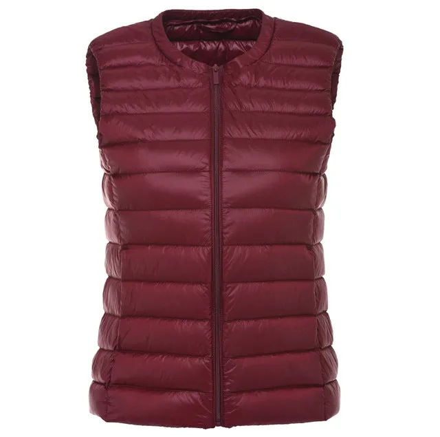 2018New Autumn Women 90% White Duck Down Vest Ultra Light Down Vest Jacket Winter Round Collar Peter Pan Slim Sleeveless Coat