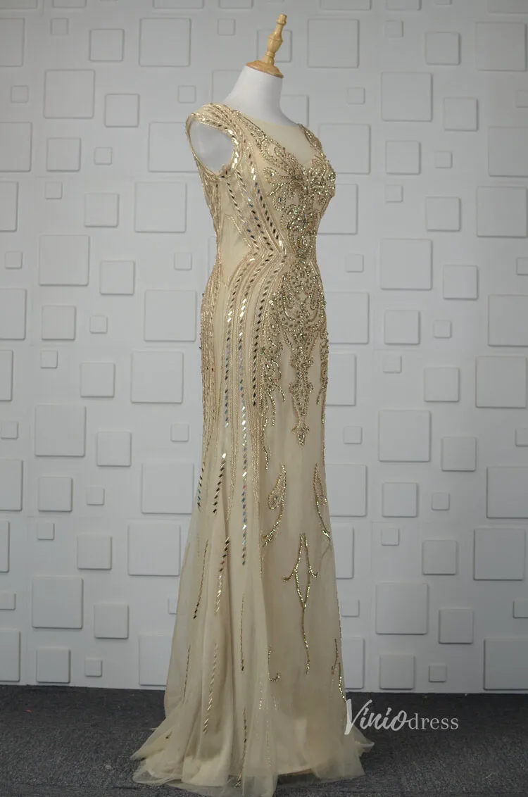 20s Gold Evening Dress Beaded Prom Dresses 2022 FD2669