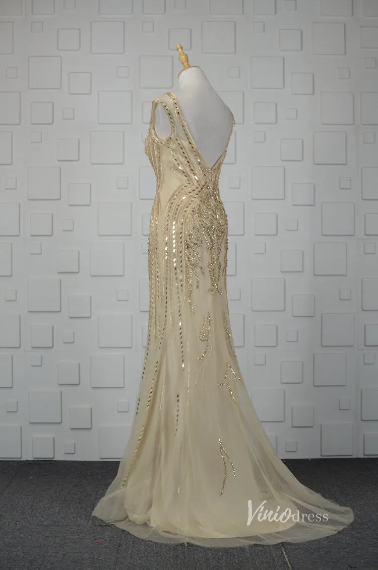 20s Gold Evening Dress Beaded Prom Dresses 2022 FD2669