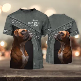 3D Dog T Shirts, Boxer Love Never Walk Alone All Over Print T-Shirt, Gift For Pet Loves