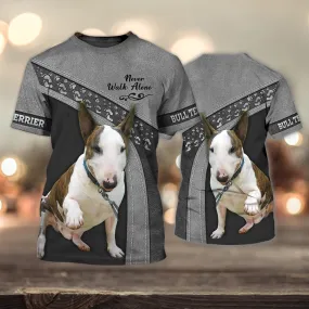 3D Dog T Shirts, Bull Terrier Love Never Walk Alone All Over Print T-Shirt, Gift For Pet Loves