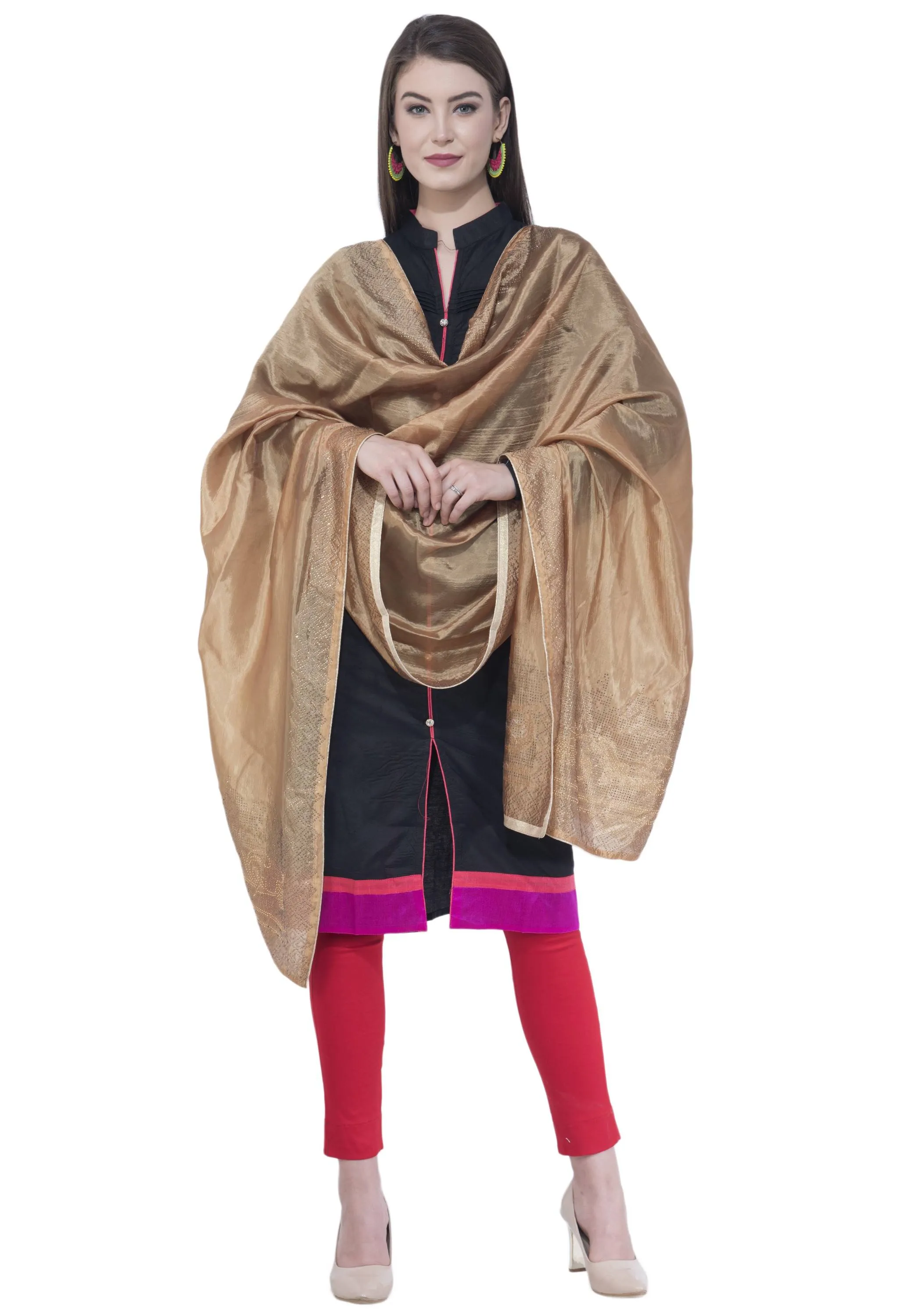 A R SILK Dark Golden Color Silk Siroski Dupattas and Chunnis