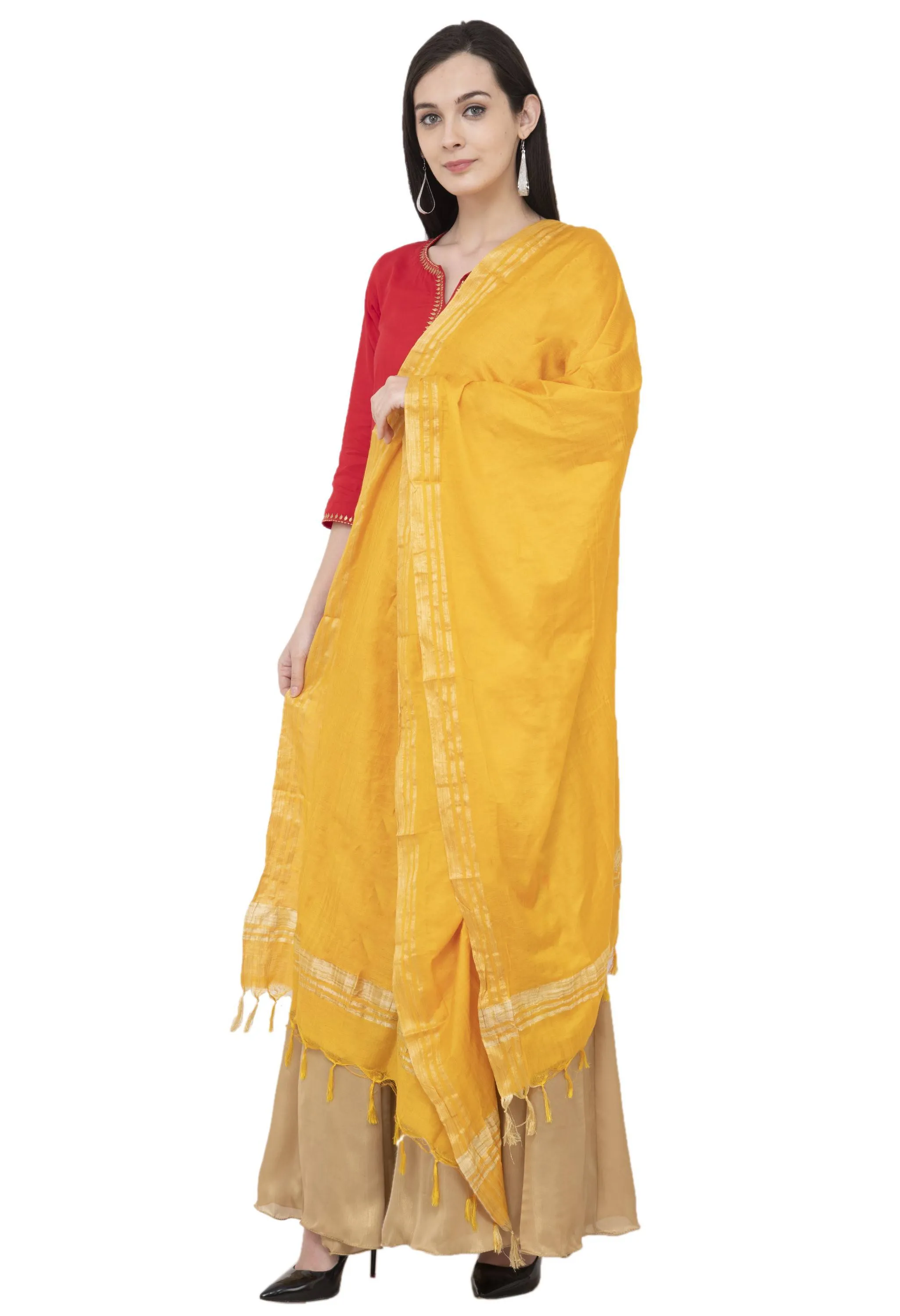 A R SILK Golden Color Fancy Silk Dupattas and Chunnis