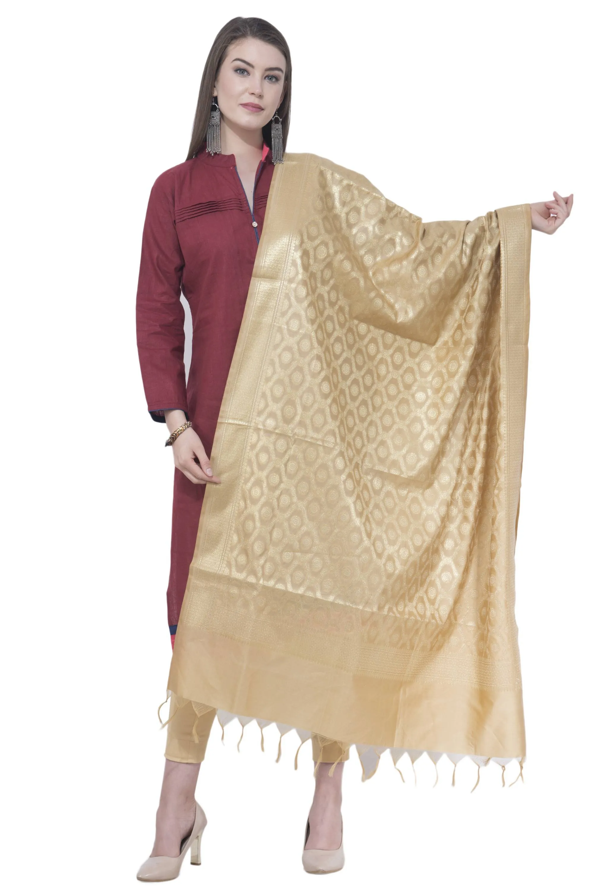 A R SILK Golden Color Vns pastle Chanderi cotton Dupattas and Chunnis