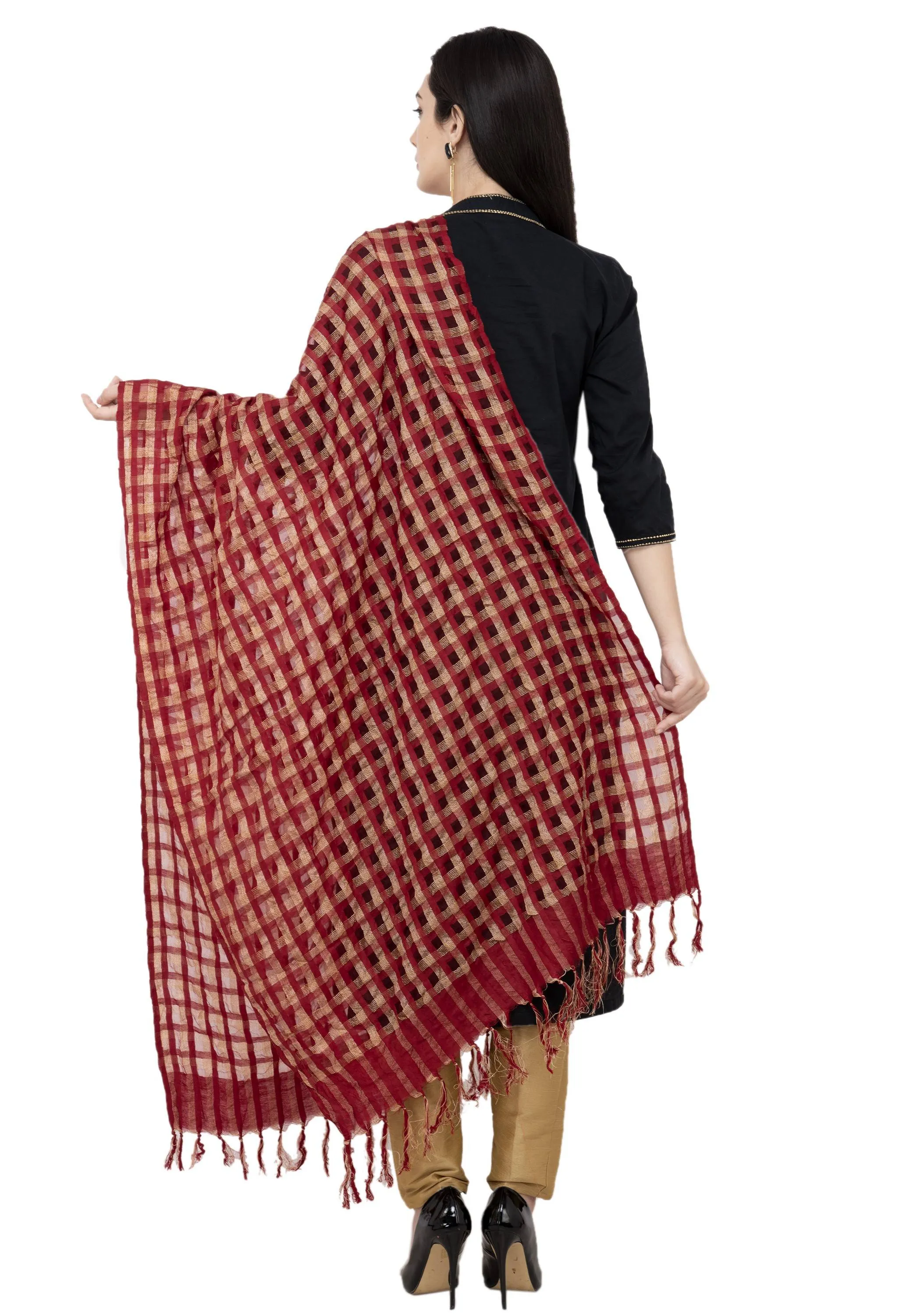 A R Silk Golder Box Regular Dupatta Color Mehroon Dupatta or Chunni