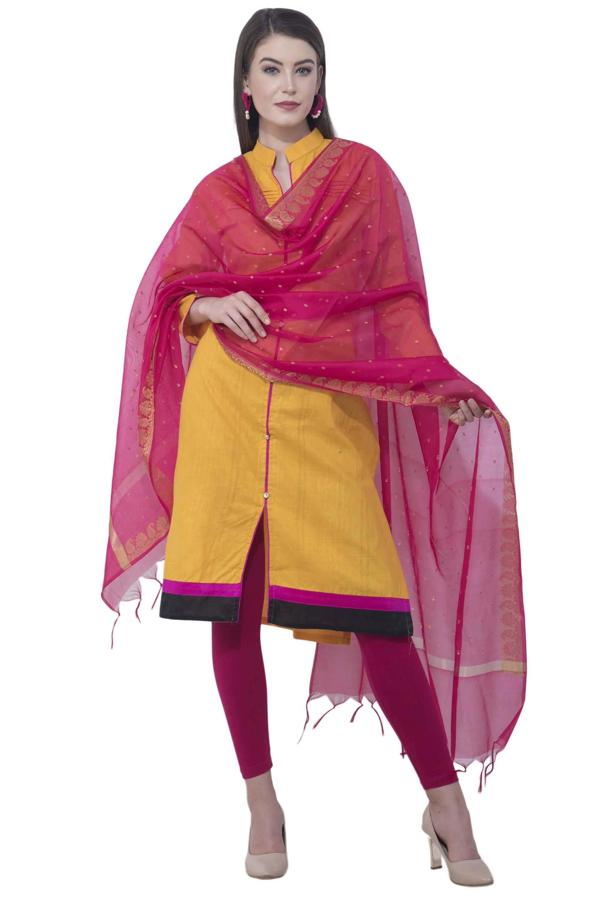 A R SILK Magenta Color Vns Border Buti Dupattas and Chunnis