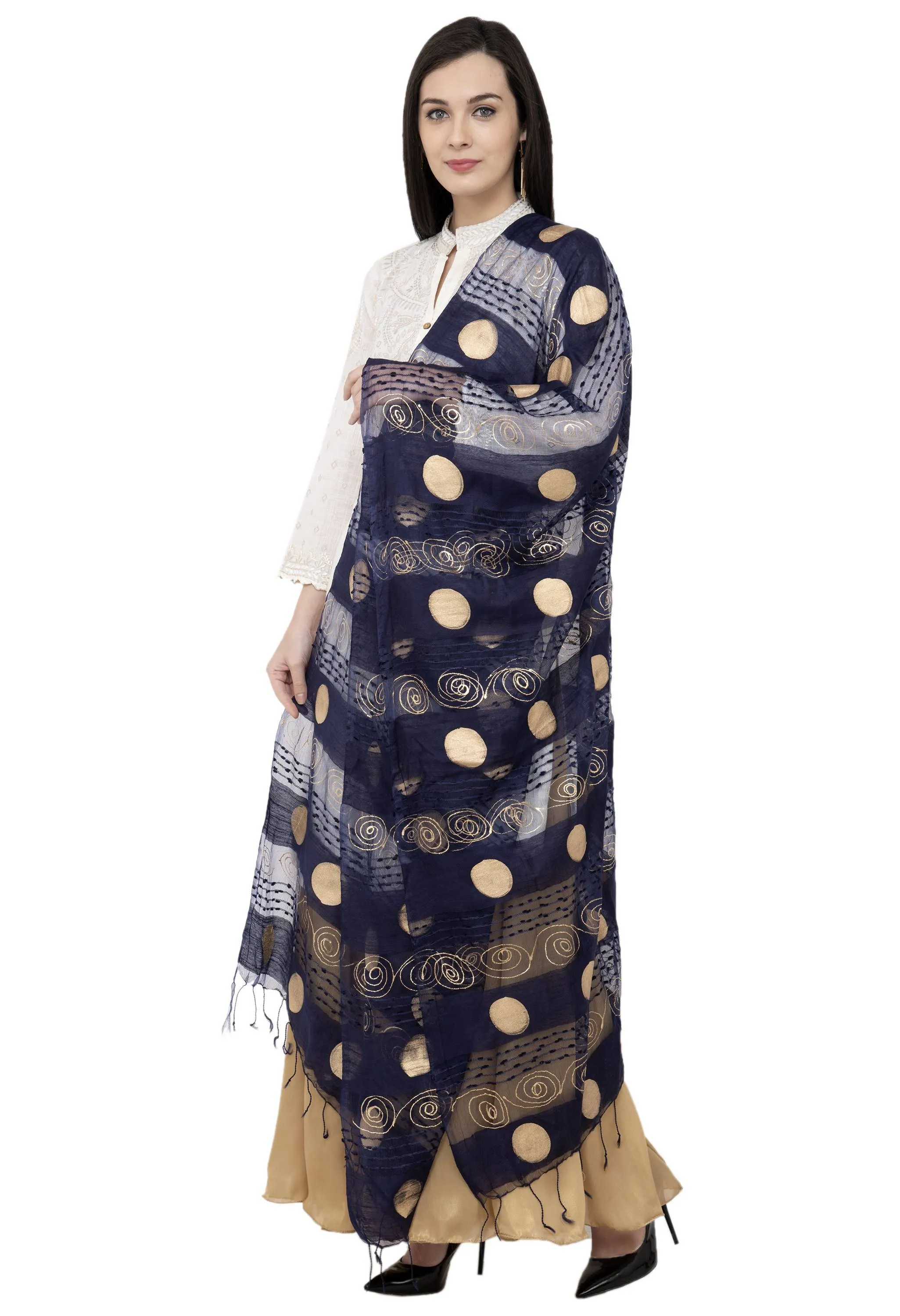 A R Silk payal Gold Print Fancy Dupatta Color Navy Dupatta or Chunni