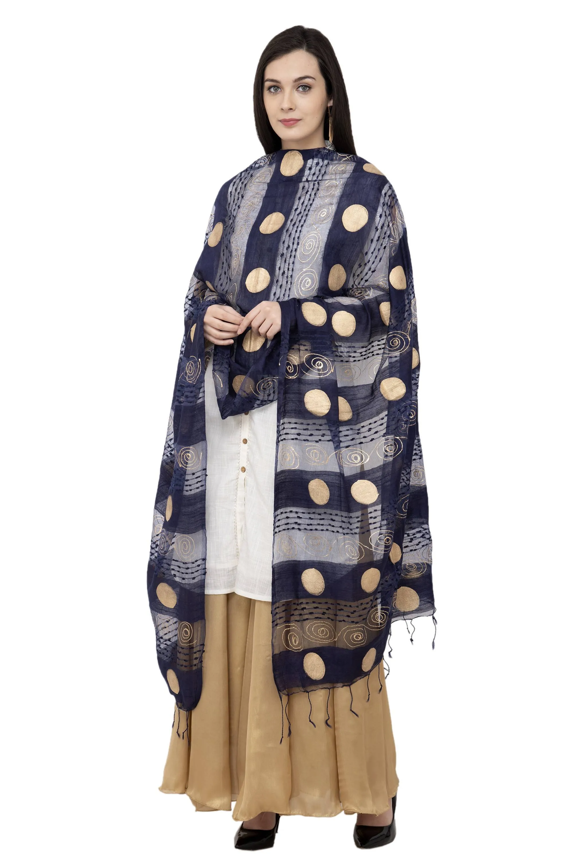 A R Silk payal Gold Print Fancy Dupatta Color Navy Dupatta or Chunni