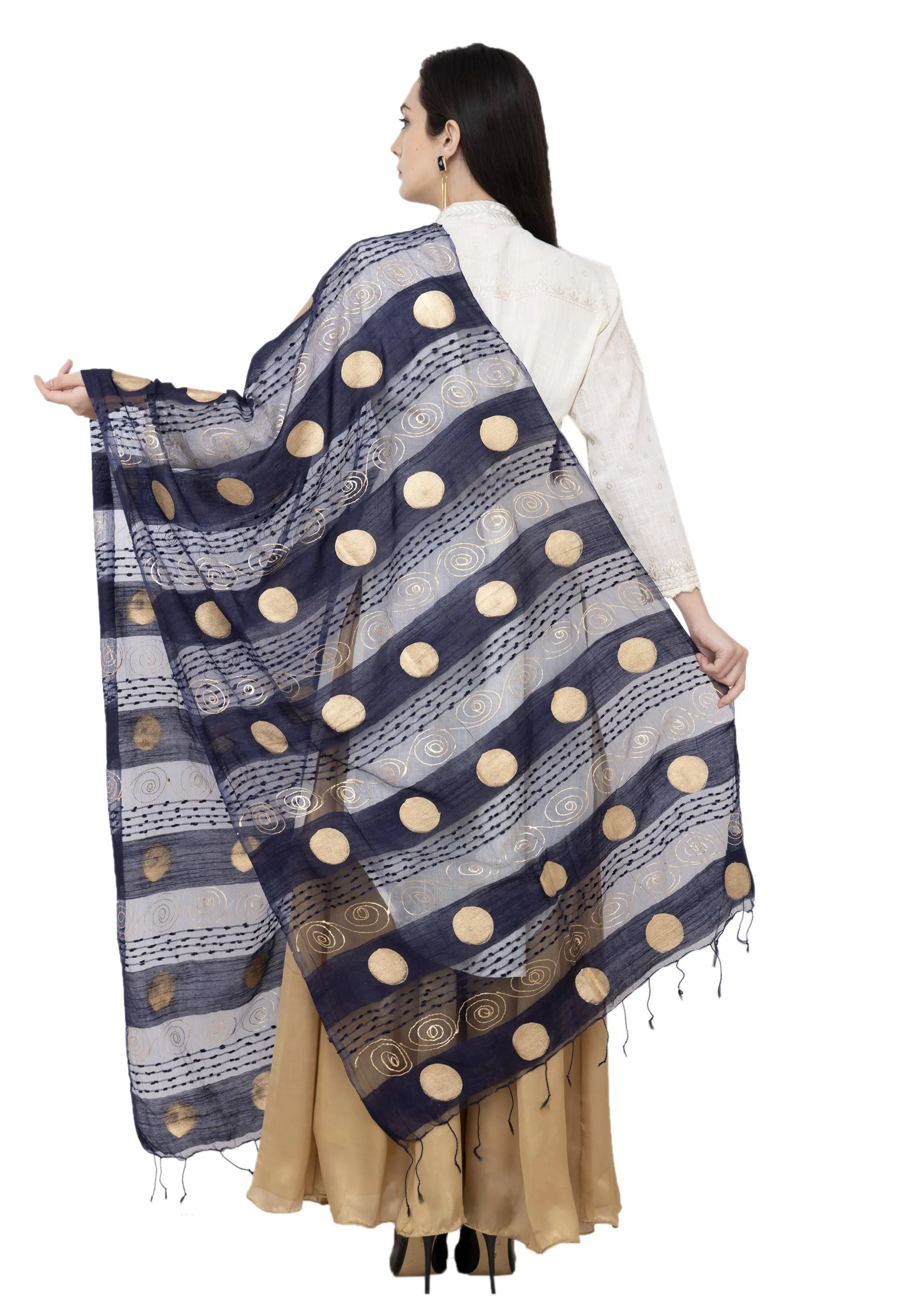 A R Silk payal Gold Print Fancy Dupatta Color Navy Dupatta or Chunni