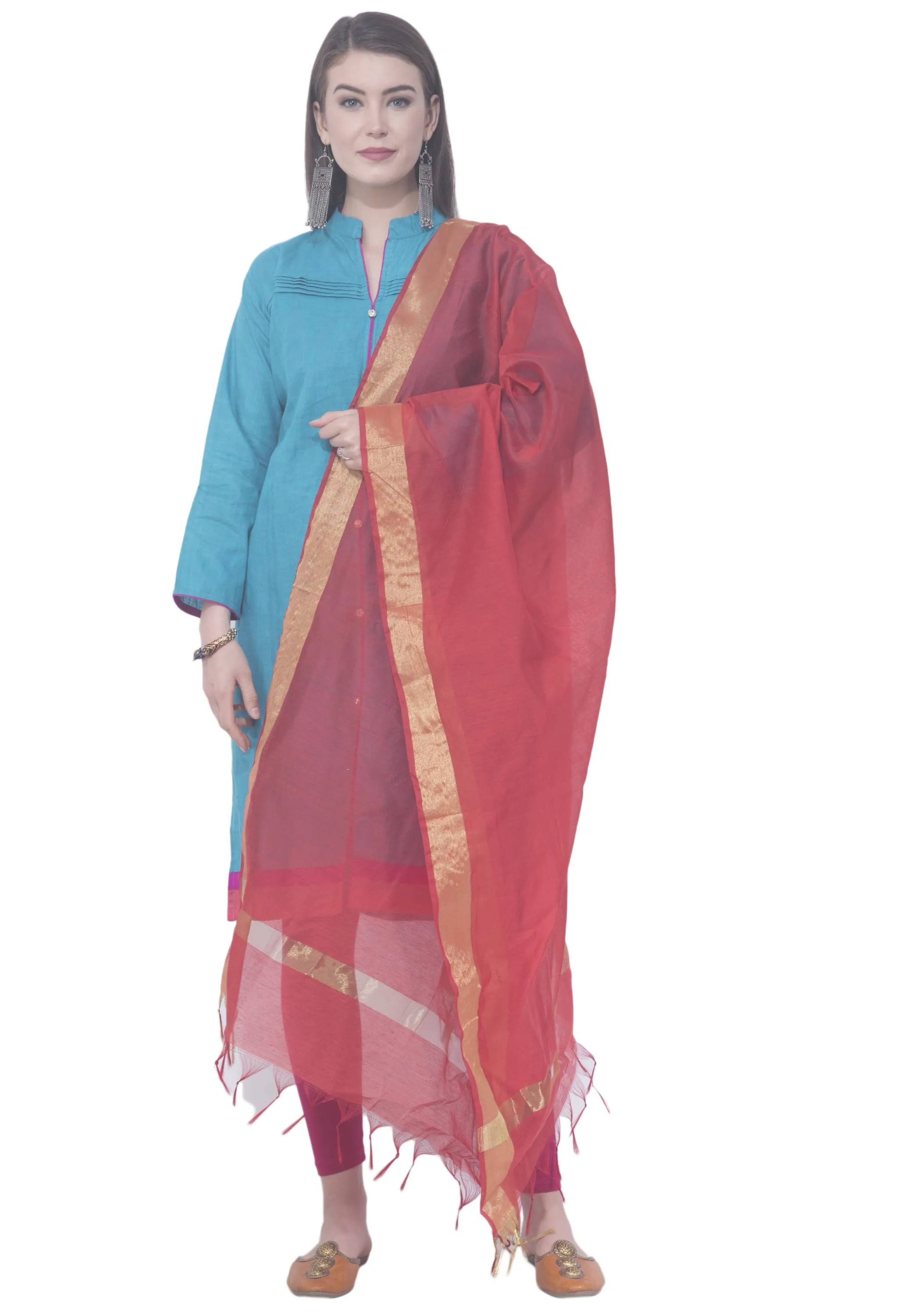 A R SILK Red Color Chaura patta Chanderi cotton Dupattas and Chunnis