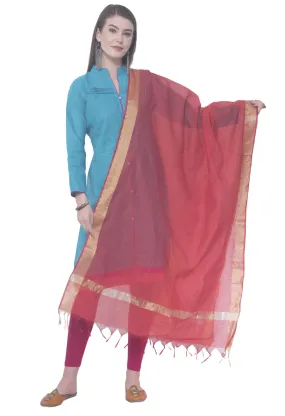 A R SILK Red Color Chaura patta Chanderi cotton Dupattas and Chunnis