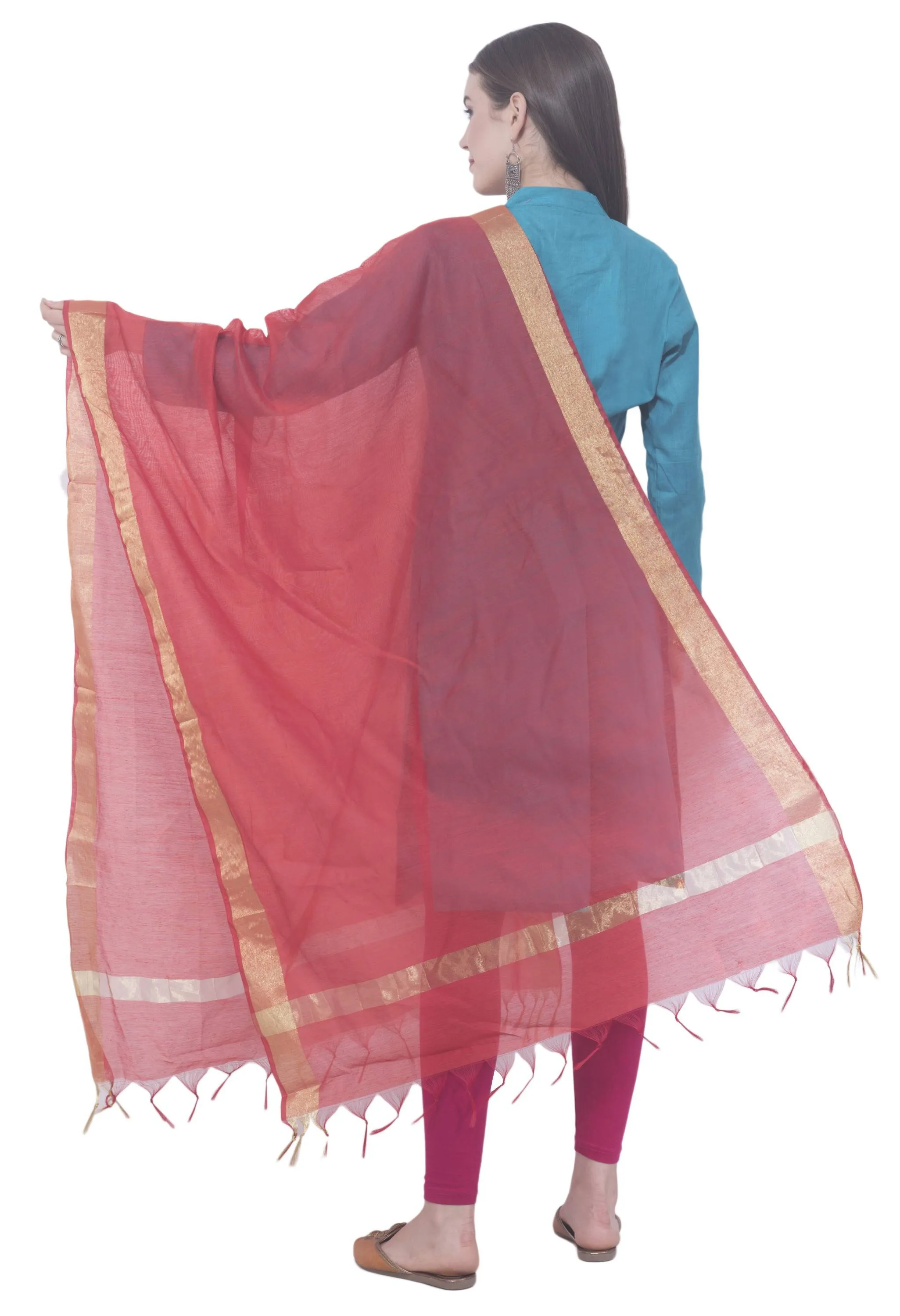 A R SILK Red Color Chaura patta Chanderi cotton Dupattas and Chunnis