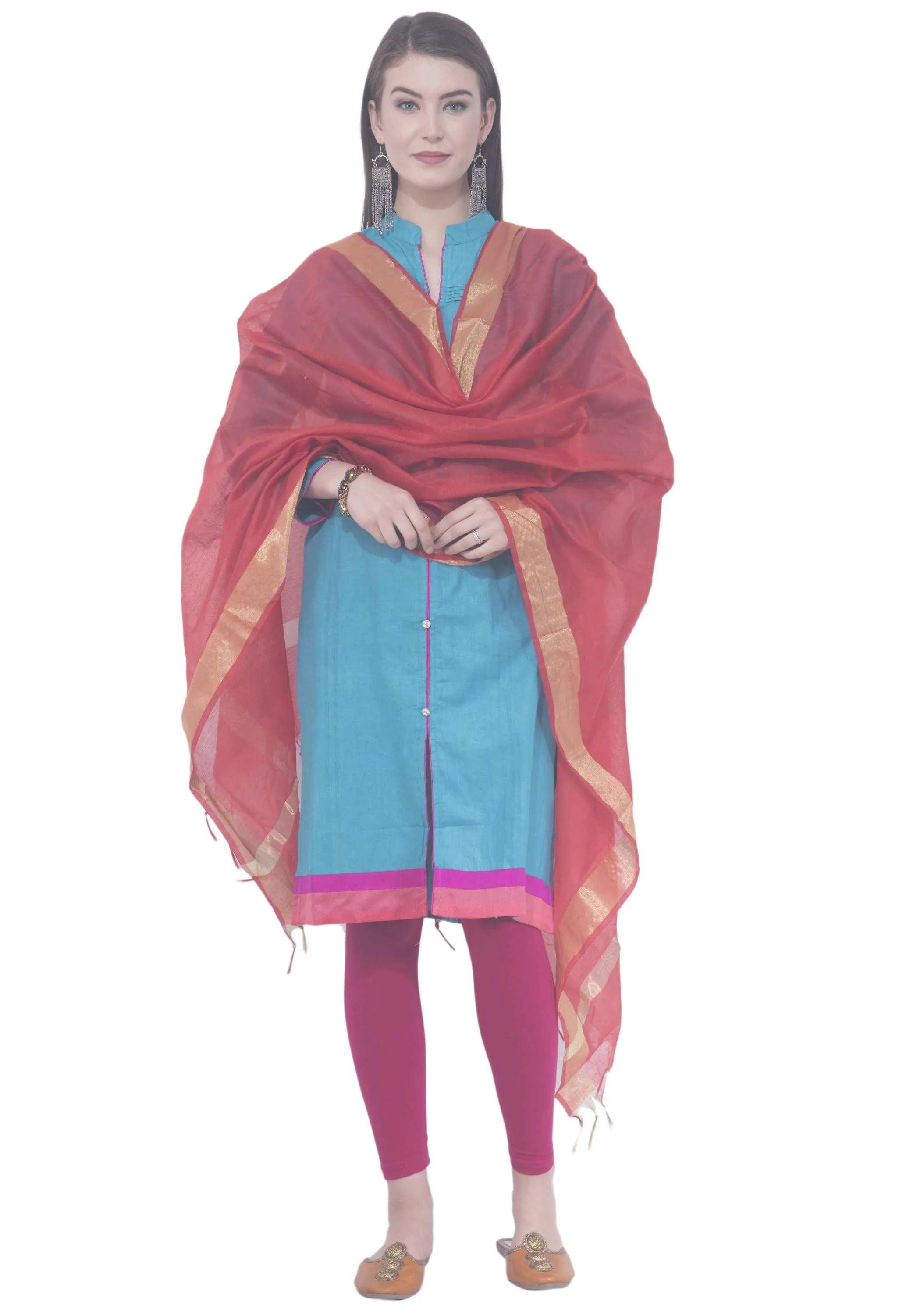 A R SILK Red Color Chaura patta Chanderi cotton Dupattas and Chunnis