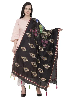 A R Silk Silk Peacock Multi Fancy Dupatta Color Black Dupatta or Chunni