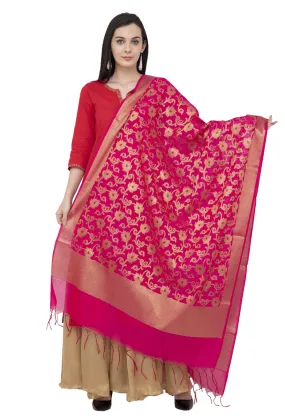 A R Silk VNS Jaal Fancy Dupatta Color Rani Dupatta or Chunni