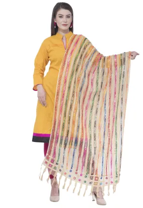 A R SILK White Color Multi Stripe Dupattas and Chunnis