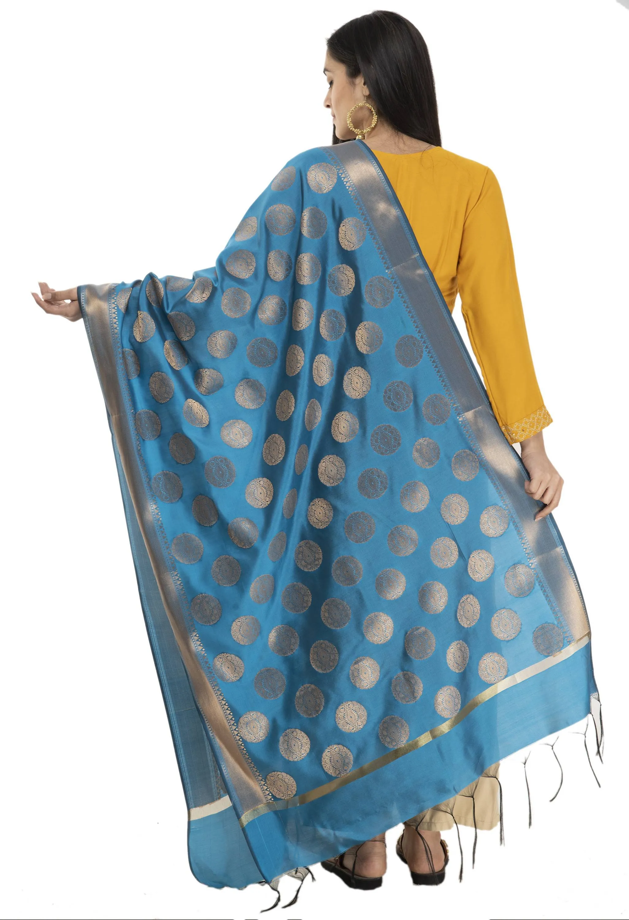 A R Silk Women's Tapeta Silk Zari Work Peacock Rama Banarsi Silk Dupatta ARS0401