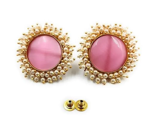 A Trendy Blend of Studs and Ear Rings Accessories (Light Pink)