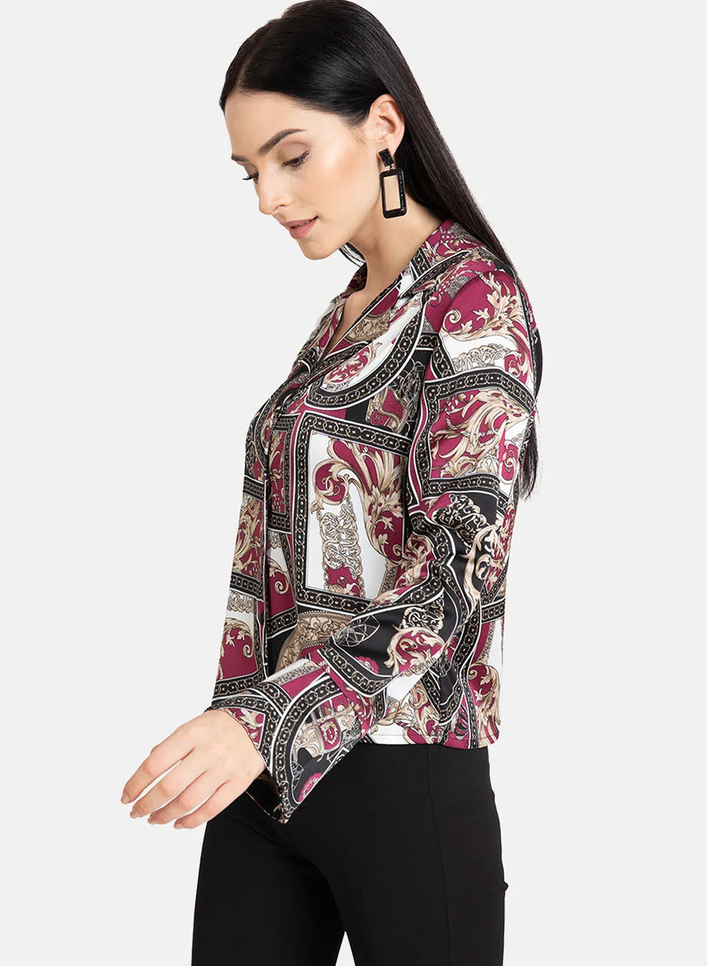 Abstract Printed Cuban Collar Shirt