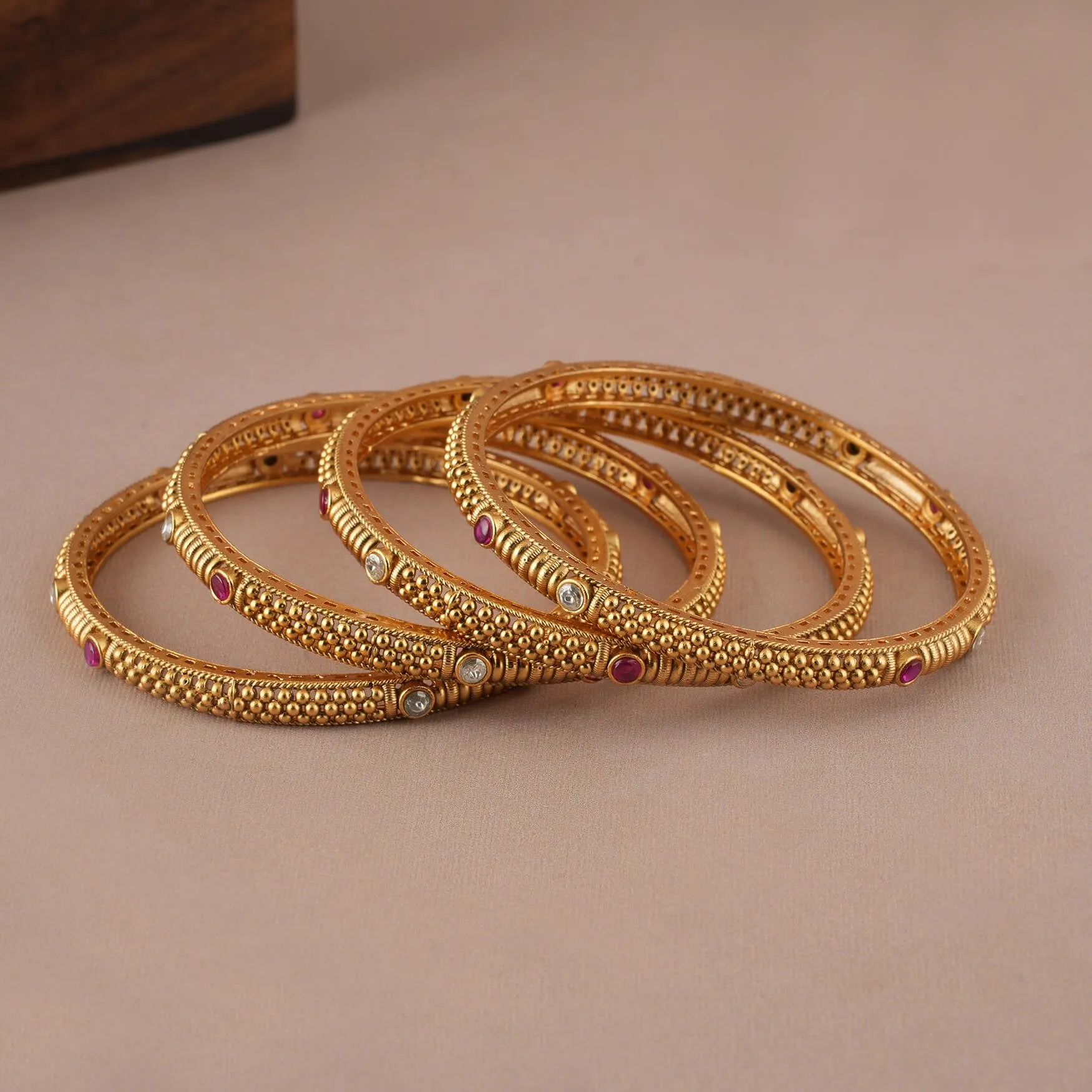 Amazing antique gold plated stone bangle set for women (Set of 4 )