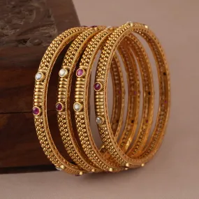 Amazing antique gold plated stone bangle set for women (Set of 4 )