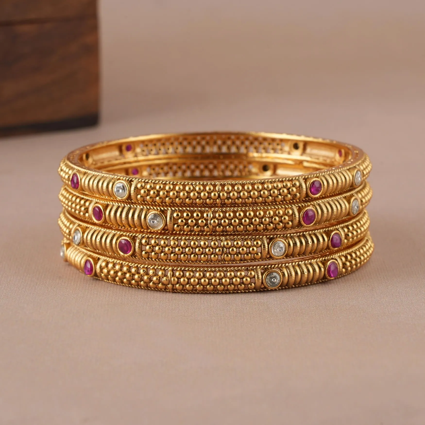 Amazing antique gold plated stone bangle set for women (Set of 4 )