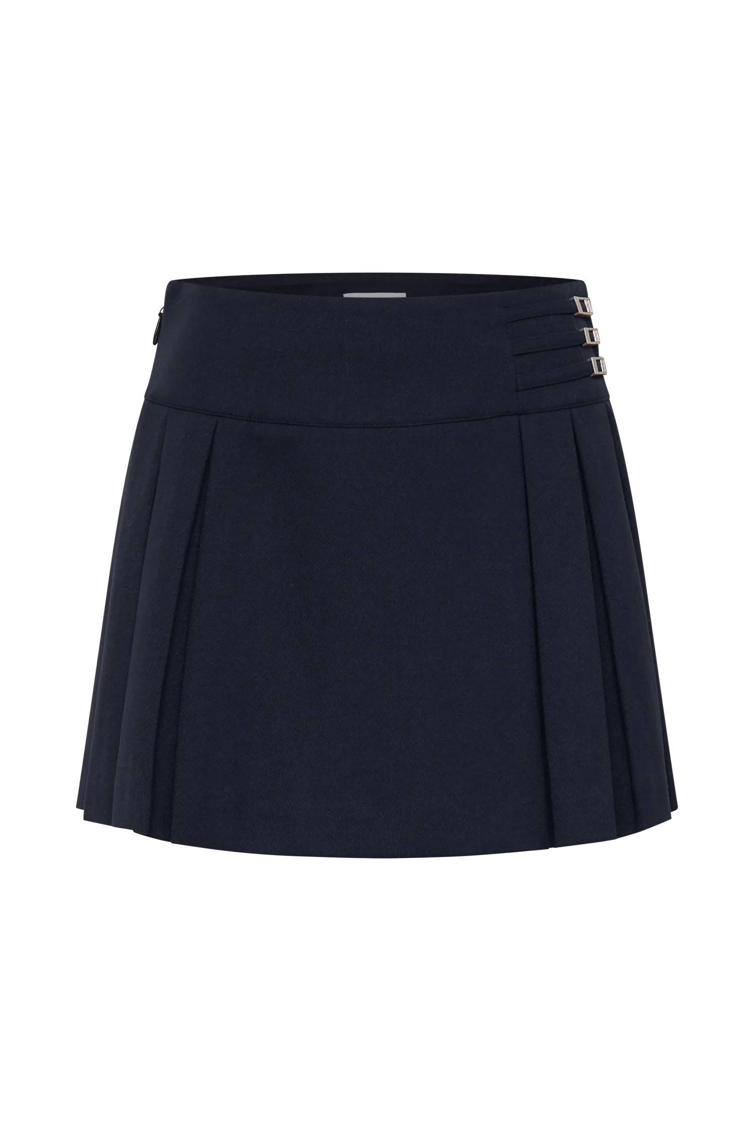 Angie Pleated Buckle Mini Skirt - Dark Navy