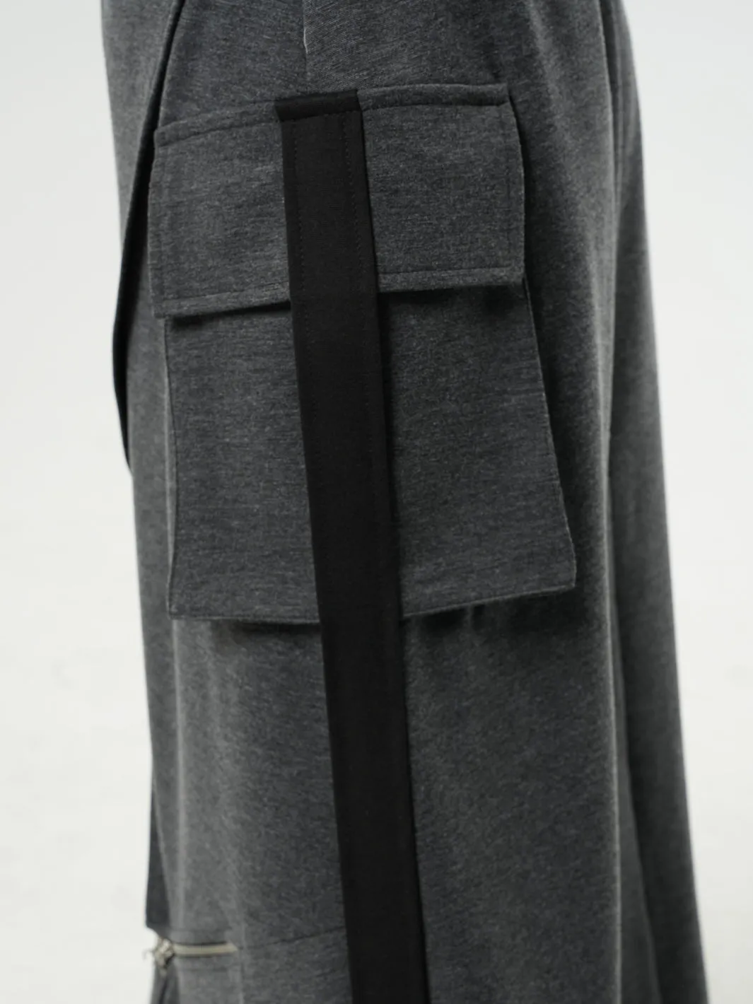 Asymmetric Gray Long Skirt with Zippers