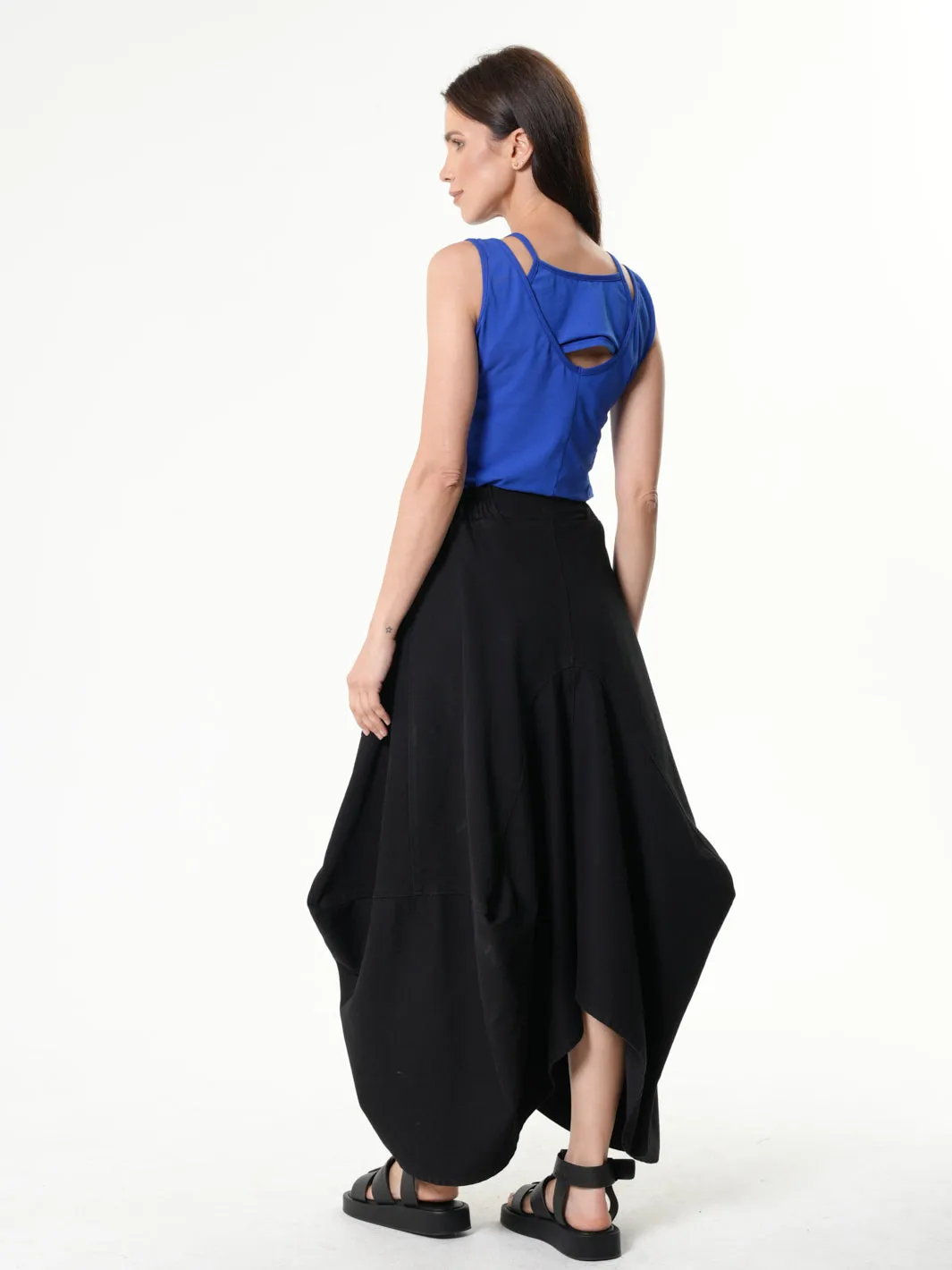 Asymmetrical Long Denim Skirt In Black