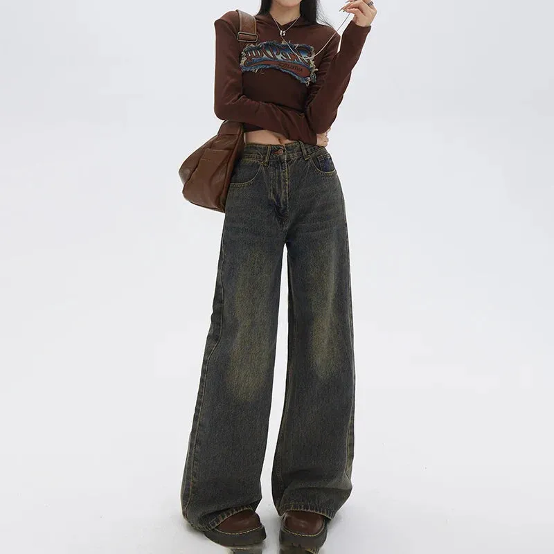 Autumn Fashion Vintage Loose Straight Wide Leg Jeans