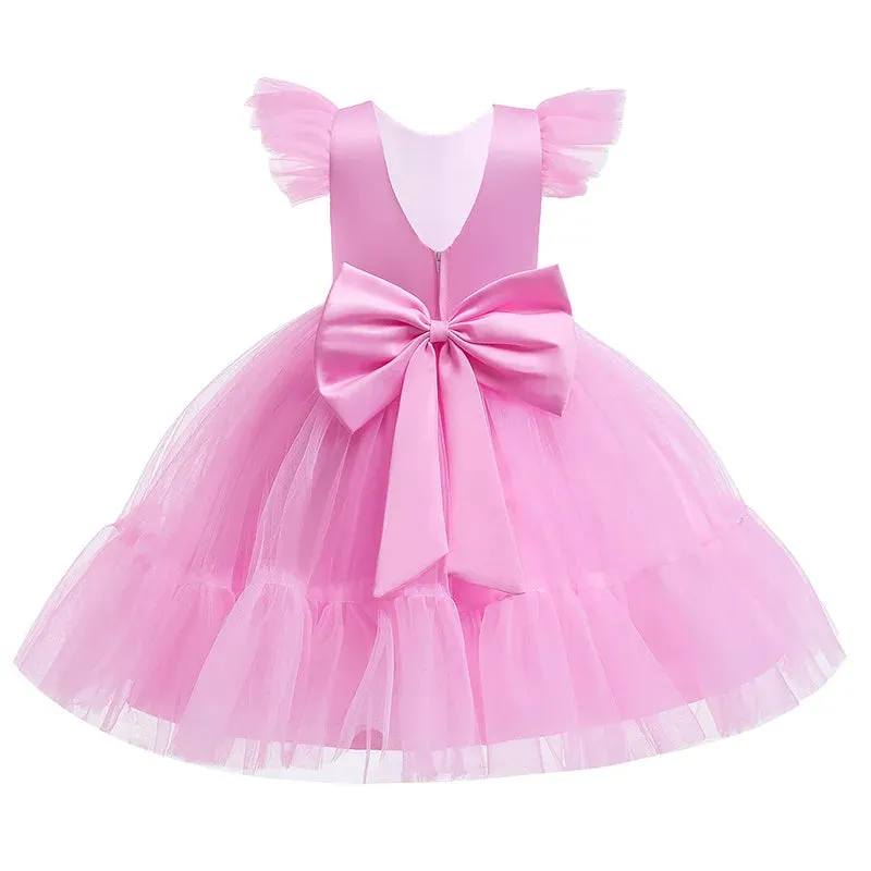 Baby Girl Pink Bow Lace Princess Birthday Dress