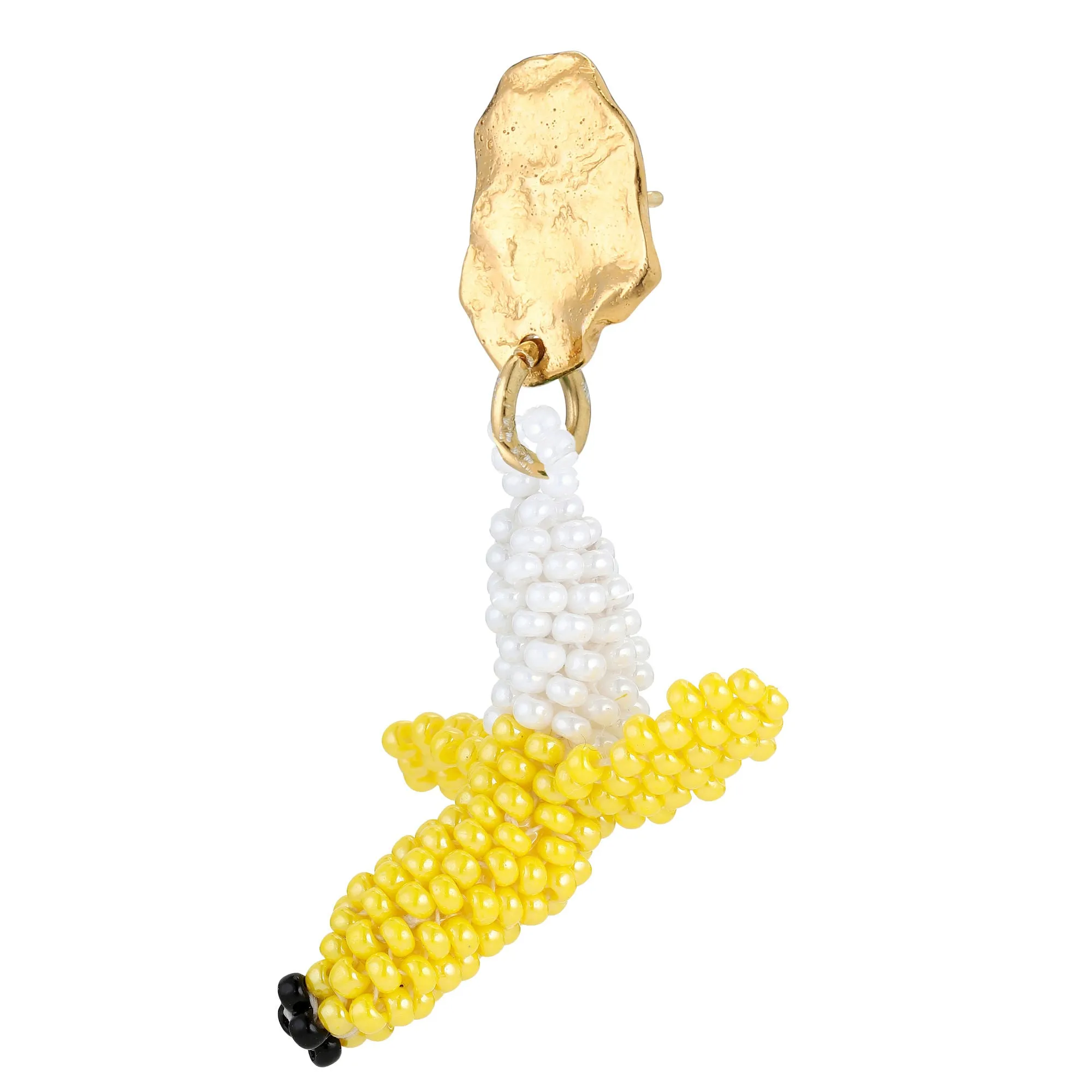 Banana Blob Earring Gold Plated, Yellow and White Beads