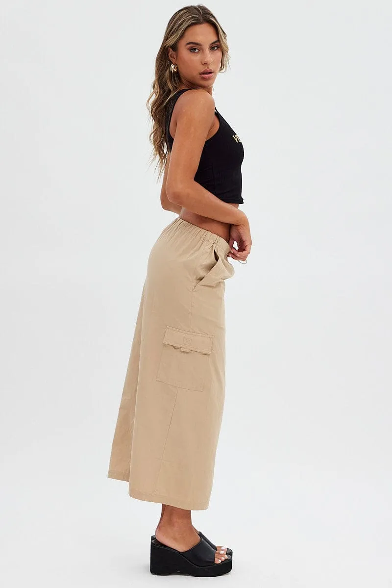 Beige Cargo Skirt Midi Cotton