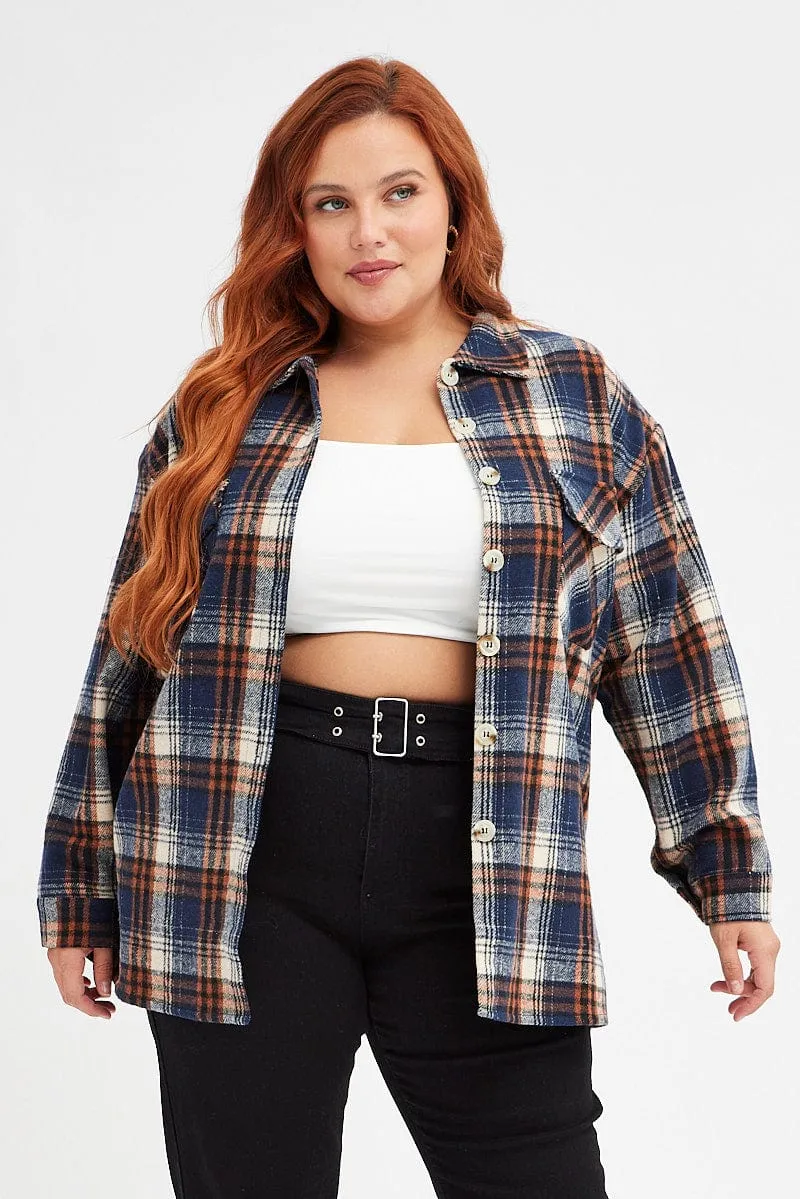 Beige Check Relaxed Shirt Long Sleeve Shacket