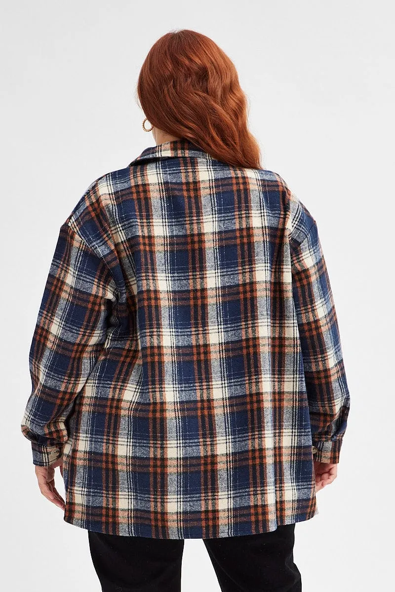 Beige Check Relaxed Shirt Long Sleeve Shacket