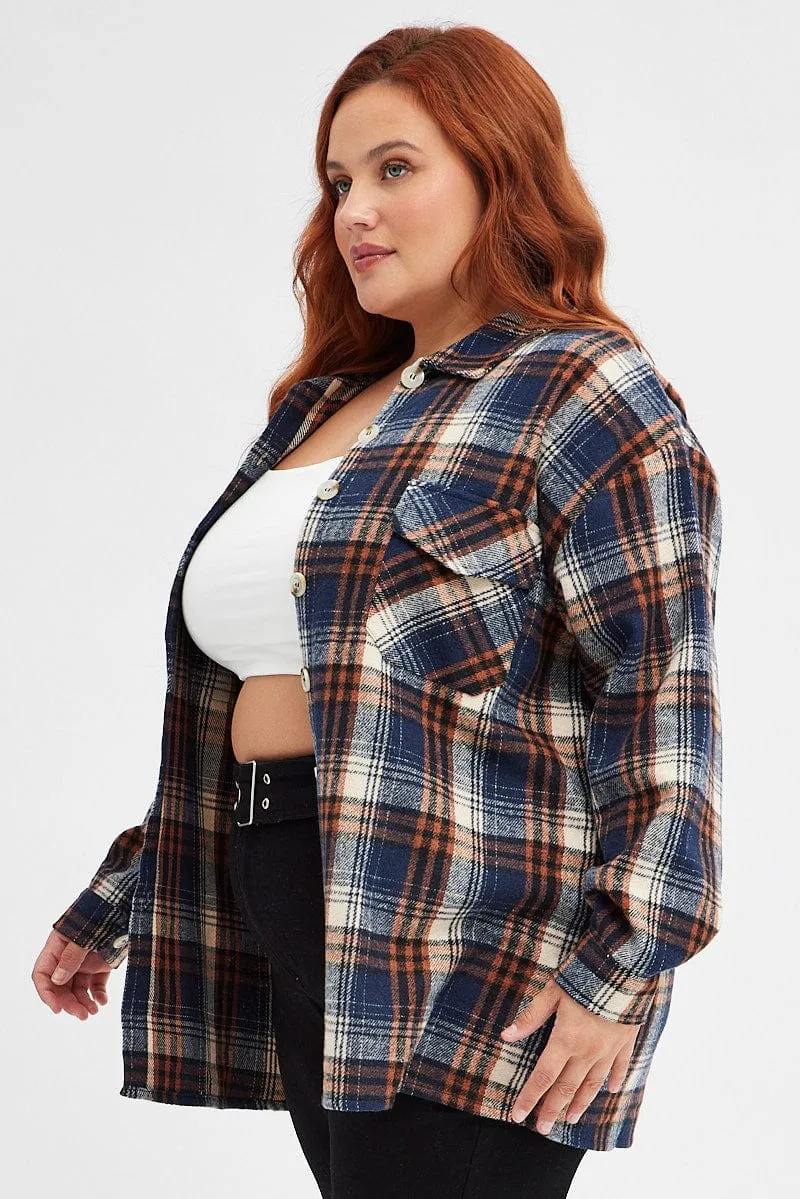 Beige Check Relaxed Shirt Long Sleeve Shacket