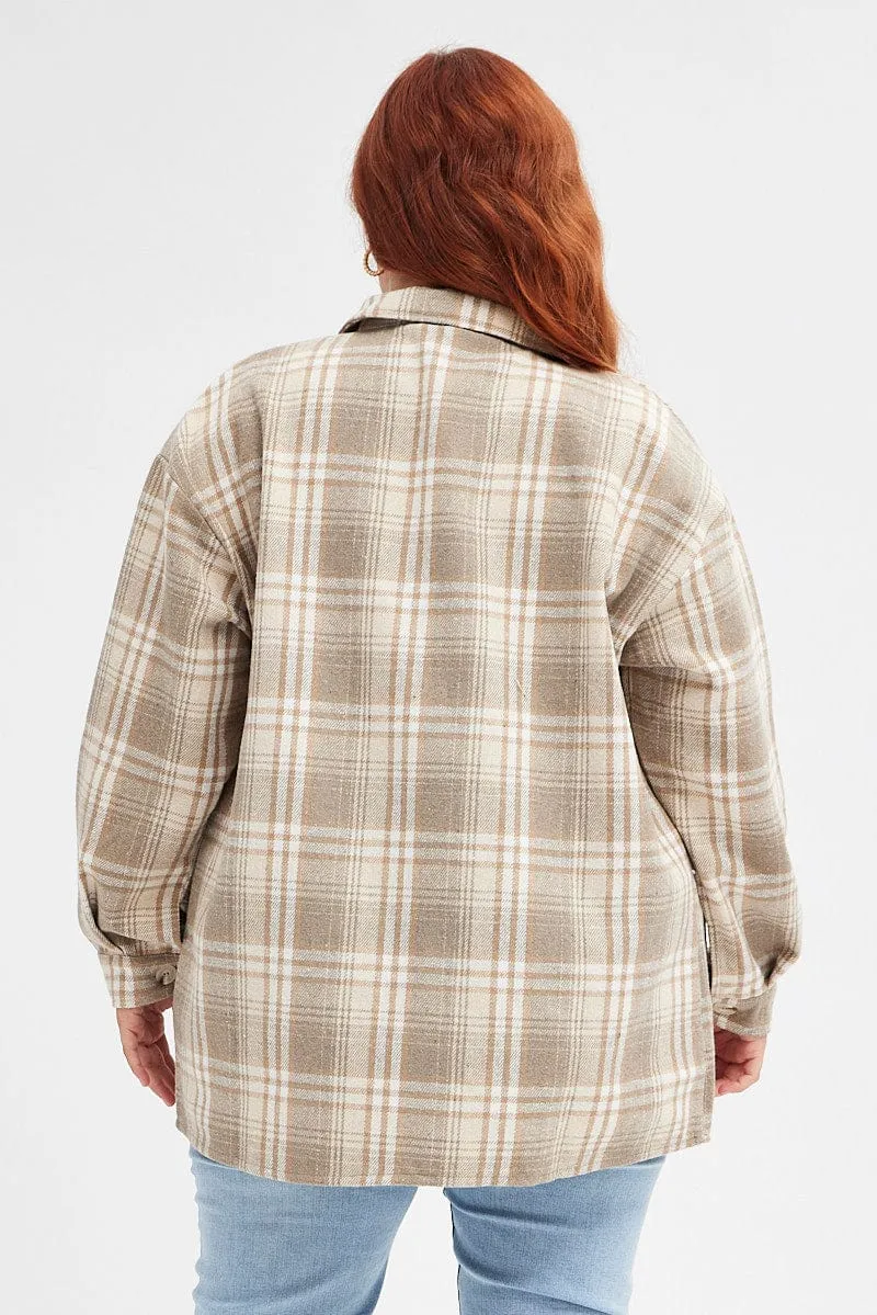 Beige Check Relaxed Shirt Long Sleeve