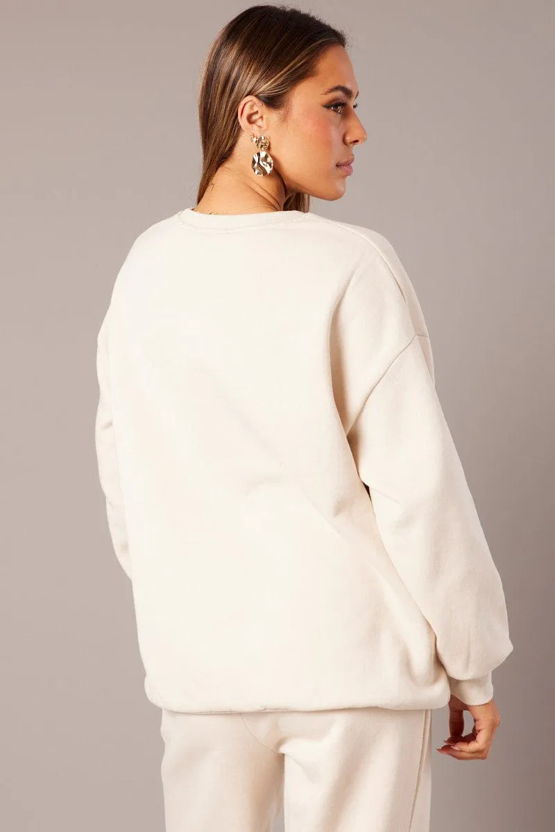 Beige Graphic Sweater Long Sleeve