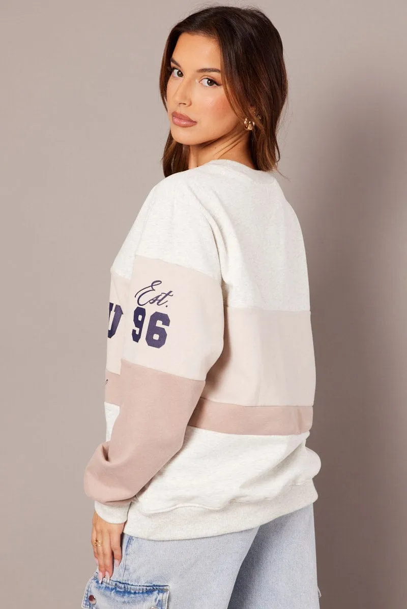 Beige Graphic Sweater Long Sleeve