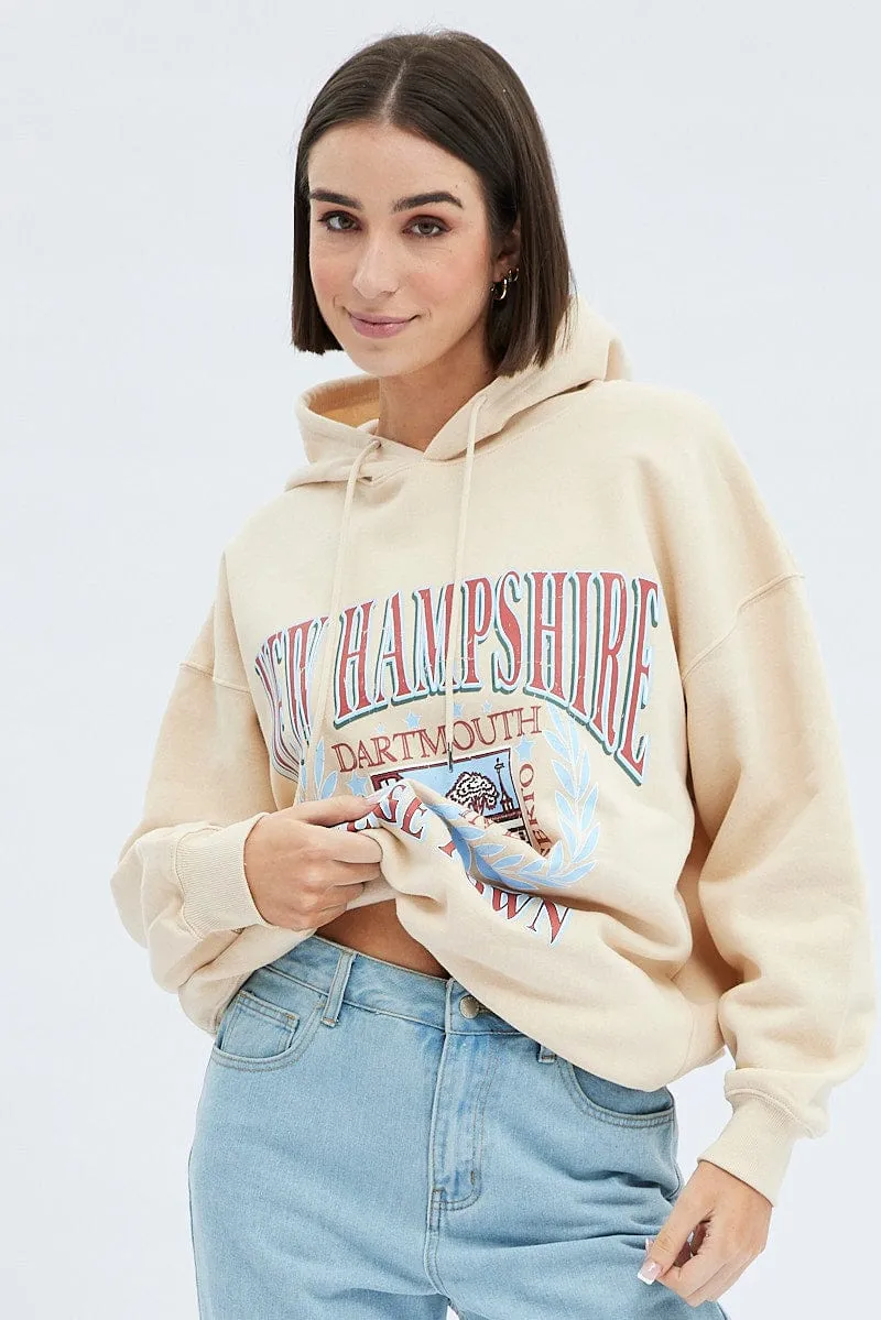 Beige Graphic Sweater Long Sleeves