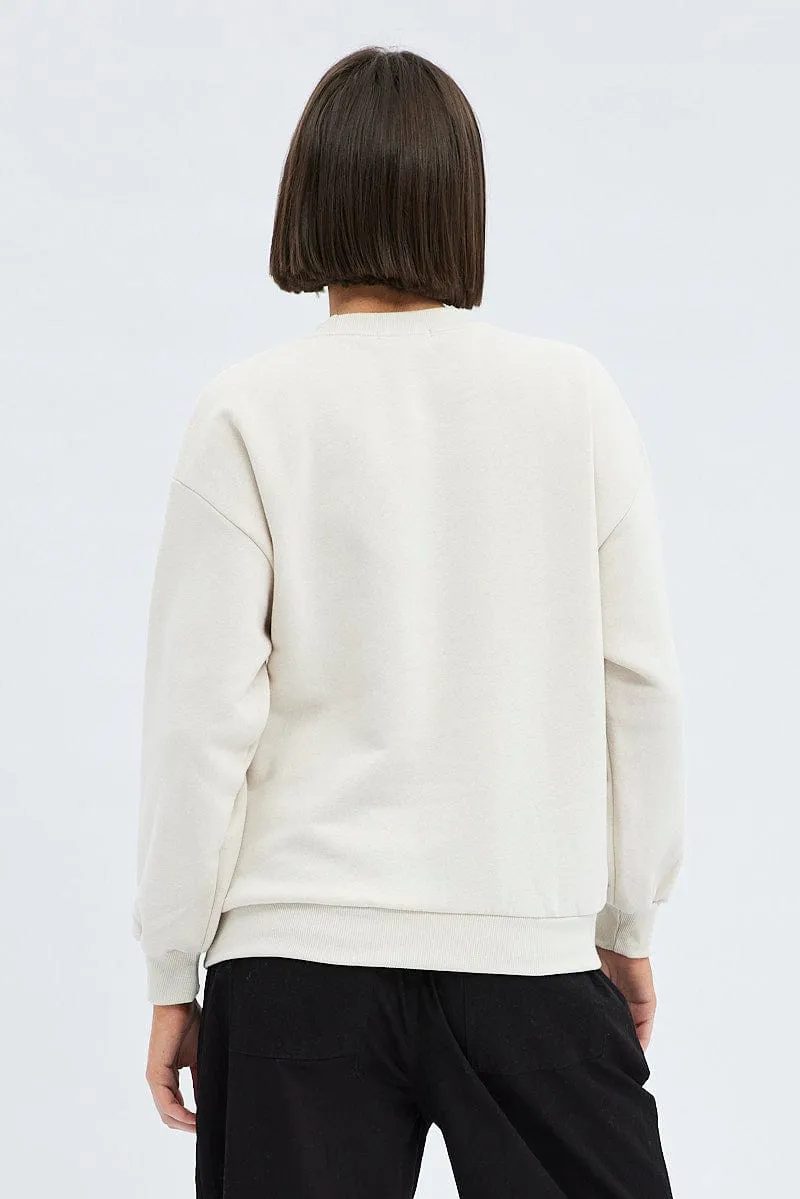 Beige Graphic Sweater Long Sleeves