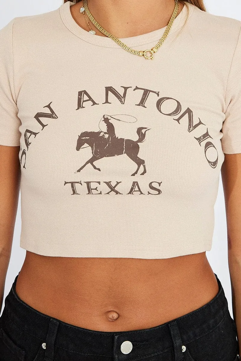 Beige Graphic Tee Cowboy Texas western Crop Baby T-shirt