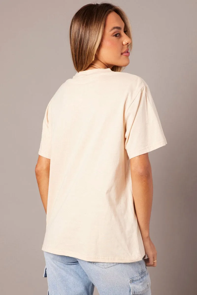 Beige Graphic Tee Short Sleeve