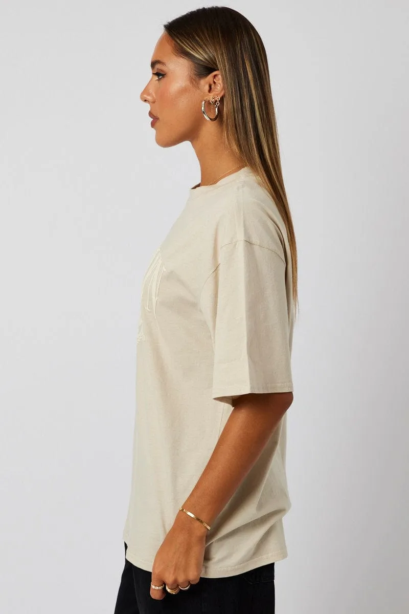 Beige Graphic Tee Short Sleeve