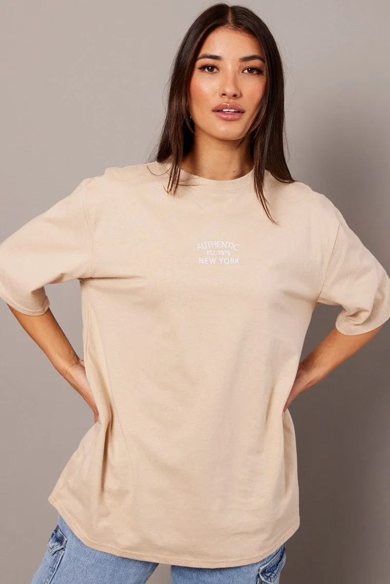 Beige Graphic Tee Short Sleeve