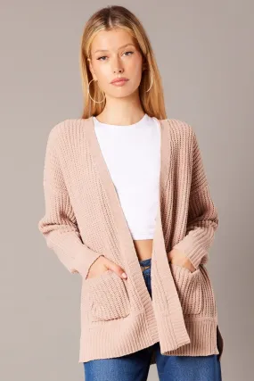 Beige Knit Cardigan Longline Chenille