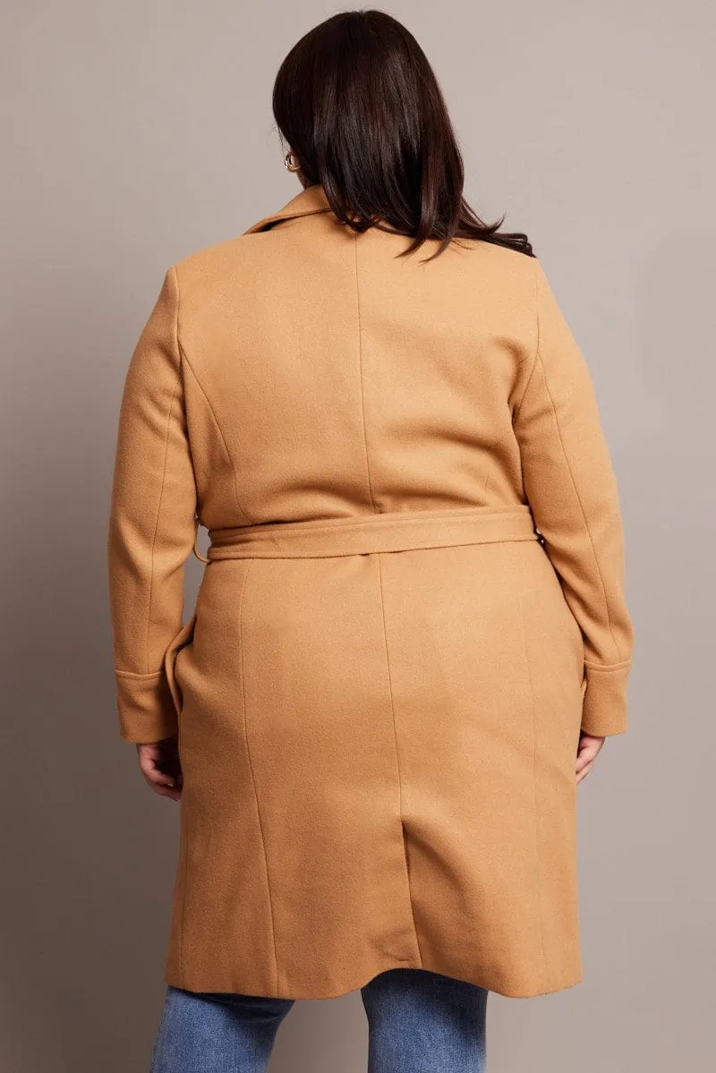 Beige Long Belted Wrap Coat